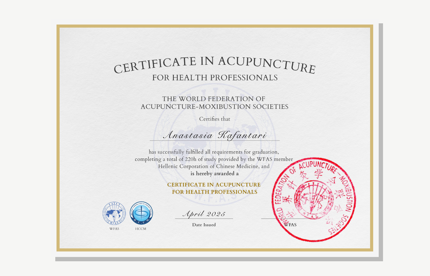 WFAS Certificate in Acupuncture for Healthcare Professionals